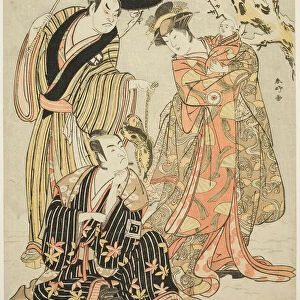 The Actors Iwai Hanshiro IV (right), Ichikawa Monnosuke II (center), and Sakata... c. 1786. Creator: Katsukawa Shunko
