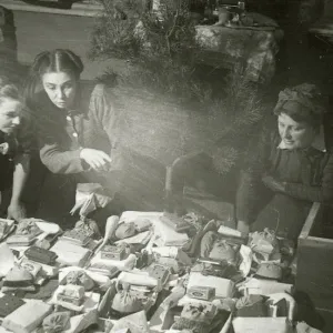 Actresses of the Moscow Art Theatre preparing presents for the Red Army, USSR, 1943