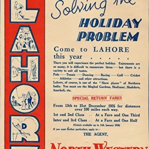 Advertisement for the North Western Railway promoting travel to Lahore, 1936. Creator: Unknown