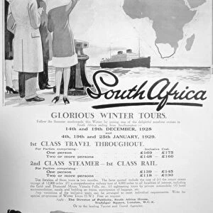 Advert for winter tours of South Africa, 1928