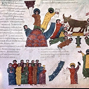 Adoration of the Golden Calf, miniature in a Mozarabic bible from 10th century