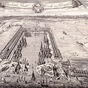 Aerial view of Howland Great Dock, Rotherhithe, Bermondsey, London, c1717. Artist