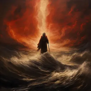 AI IMAGE - Illustration of Moses parting the Red Sea, 2023. Creator: Heritage Images AI IMAGE - Illustration of Moses parting the Red Sea, 2023. Creator: Heritage Images