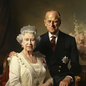 Print of AI-generated Portrait of Queen Elizabeth II and Prince Philip Print of AI-generated Portrait of Queen Elizabeth II and Prince Philip