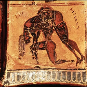 Ajax with the body of Achilles, died when hurt in the heel by an arrow shot by Paris