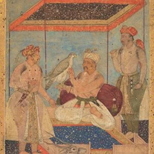 Akbar and Jahangir Examine a Ghir Falcon while Prince Khusrau Stands Behind, c. 1602-1604