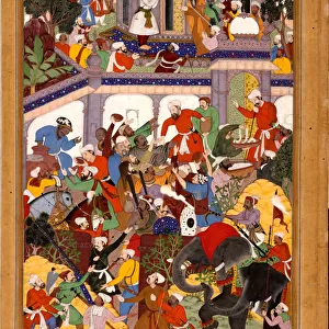 Akbar visits the shrine of Khwajah Mu in ad-Din Chishti at Ajmer, ca 1590. Artist: Basawan (active 1580-1600)