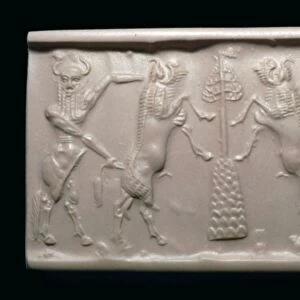 Akkadian cylinder-seal impression of a bull-man and hero