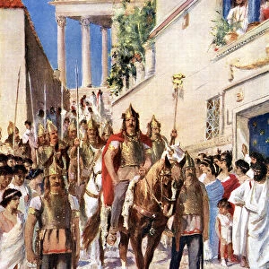 Alaric I king of Visigoths entering Athens, (395) c1920