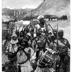 Albanians from Scutari cross the Boyana to occupy Dulcigno, 1880. Artist: Richard Caton Woodville II