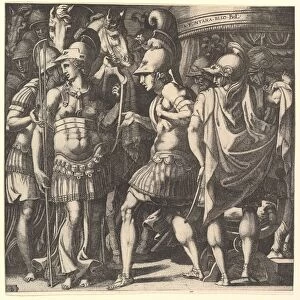 Alexander welcoming Thalestris and the Amazons, mid-16th century. Creator: Master FG