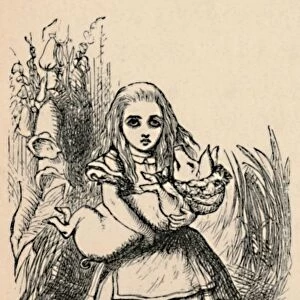 Alice holding a pig in her arms, 1889. Artist: John Tenniel