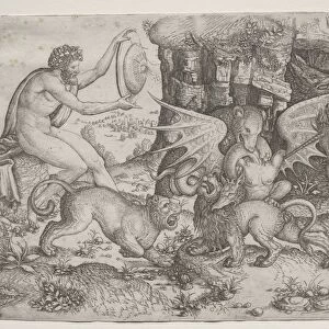 Allegorical Theme: Combat of Animals, c. 1515-1520. Creator: Master of the Beheading of St