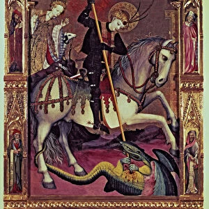 Altarpiece of Saint George. Central panel, the hand of God blesses the Saint protecting him