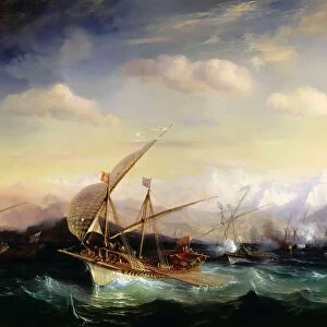 Andrea Doria dispersing the Spanish fleet ahead of the Var mouth in 1524. Artist: Gudin, Theodore (1802-1880)