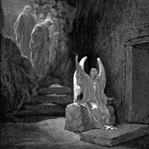 Angel showing Mary Magdalene and the other Mary Christs empty tomb, 1865-1866. Artist: Gustave Dore