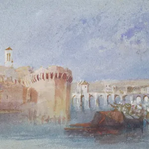 Angers: The Walls of the Doutre with the Tower of the Church of La Trinite, about 1826. Creator: JMW Turner