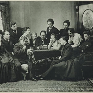 Anton Chekhov reads The Seagull with the Moscow Art Theatre company, 1899. Artist: Pavlov, Pyotr Petrovich (1860-1925)