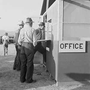 Applicants at registration tent on opening day... Merrill, Klamath County, Oregon, 1939. Creator: Dorothea Lange