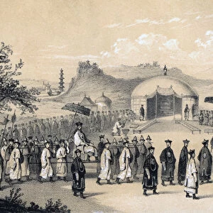 Approach of the Emperor of China, to receive the British ambassador, 1847. Artist: JW Giles