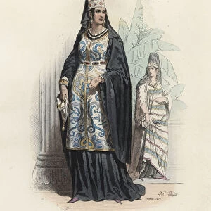 Arab women in the modern age, color engraving 1870