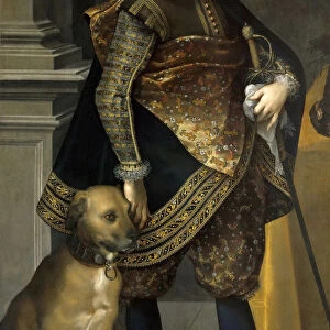 Archduke Maximilian Ernest of Austria (1583-1616) with a hunting dog, 1604. Artist: Heintz, Joseph, the Elder (1564-1609)