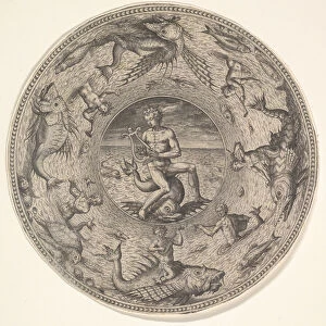 Arion on a Dolphin surrounded by a Border decorated with Sea Creatures, from a Set of