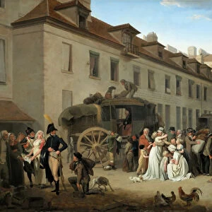 Arrival of the Stagecoach in the Courtyard of the Messageries. Artist: Boilly, Louis-Leopold (1761-1845)