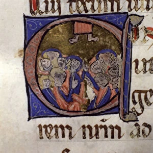 The Ascension of Jesus, illuminated capital letter from Episcopal Sacramentary of Elna
