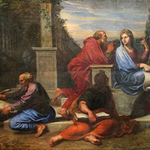 Aspasia surrounded by Greek philosophers. Artist: Corneille, Michel, the Younger (1642-1708)