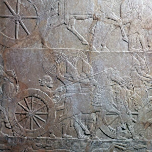 Assyrian relief showing Assyrian chariot at battle of the river Ulai, 7th century