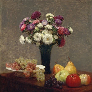 Asters and Fruit on a Table, 1868. Creator: Henri Fantin-Latour