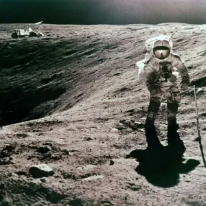 Astronaut Charles Duke at the Descartes landing site, Apollo 16 mission, April 1972 Astronaut Charles Duke at the Descartes landing site, Apollo 16 mission, April 1972