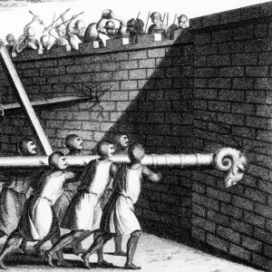 Attacking walls with battering rams, c1800