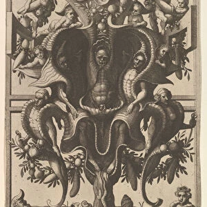 Auricular Cartouche with Figures within a Strapwork Frame from Veederley Veranderinghe