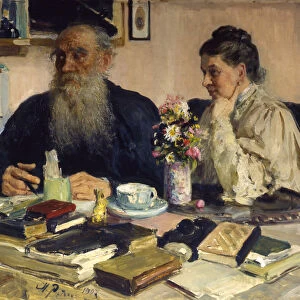 The author Leo Tolstoy with his wife in Yasnaya Polyana, 1907. Artist: Il ya Repin