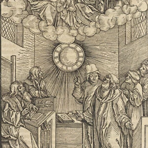 The Author Writing the Layenspiegel; The Trinity and the Virgin at the Upper Center