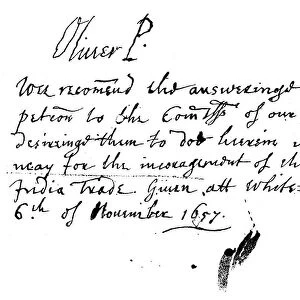 Autograph note of Oliver Cromwell to a petition of the East India Company, November 1657, (1893)