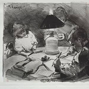 Autour de la Lampe, 1891. Creator: Auguste Louis Lepere (French, 1849-1918)