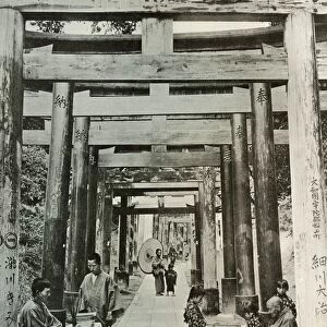 An Avenue of Torii at Inari, 1910. Creator: Herbert Ponting
