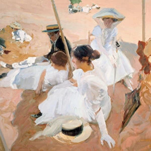 Under the awning, on the Beach at Zarautz. Artist: Sorolla y Bastida, Joaquin (1863-1923)