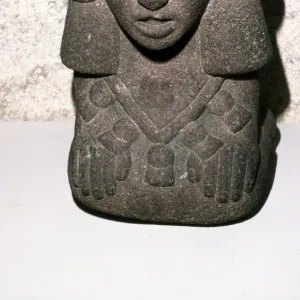 Aztec stone head of Rain God Tlaloc, 1300-1521