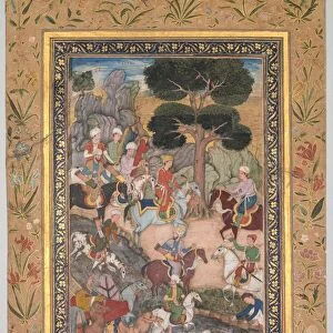 Babur meeting with Sultan Ali Mirza at the Kohik River, from a Babur-nama (Memoirs of Babur), c