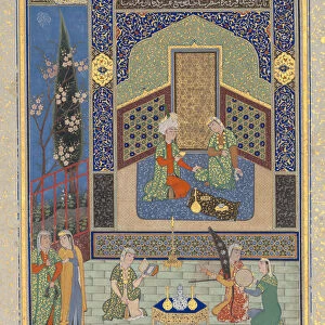 Bahram Gur in the Turquoise Palace on Wednesday, Folio 216 from a Khamsa