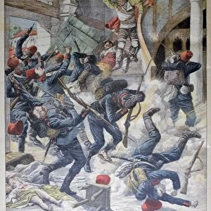 In the Balkans: Macedonians defending themselves with bombs against Turkish Soldiers, 1903