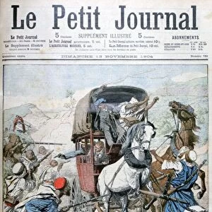 Bandits attacking a mail coach on the Moroccan frontier, 1904