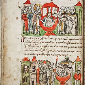 The Baptism of Prince Vladimir I (from the Radziwill Chronicle), 15th century. Artist: Anonymous