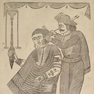A Barber Cleaning the Ear of a Courtesan, 1800s. Creator: Shri Gobinda Chandra Roy