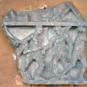 A bas-relief of a fight between Secutor and Retiarius, 3rd century, Rome