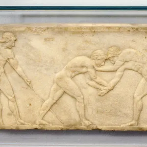 Bas-relief frieze of wrestlers, c500 BC